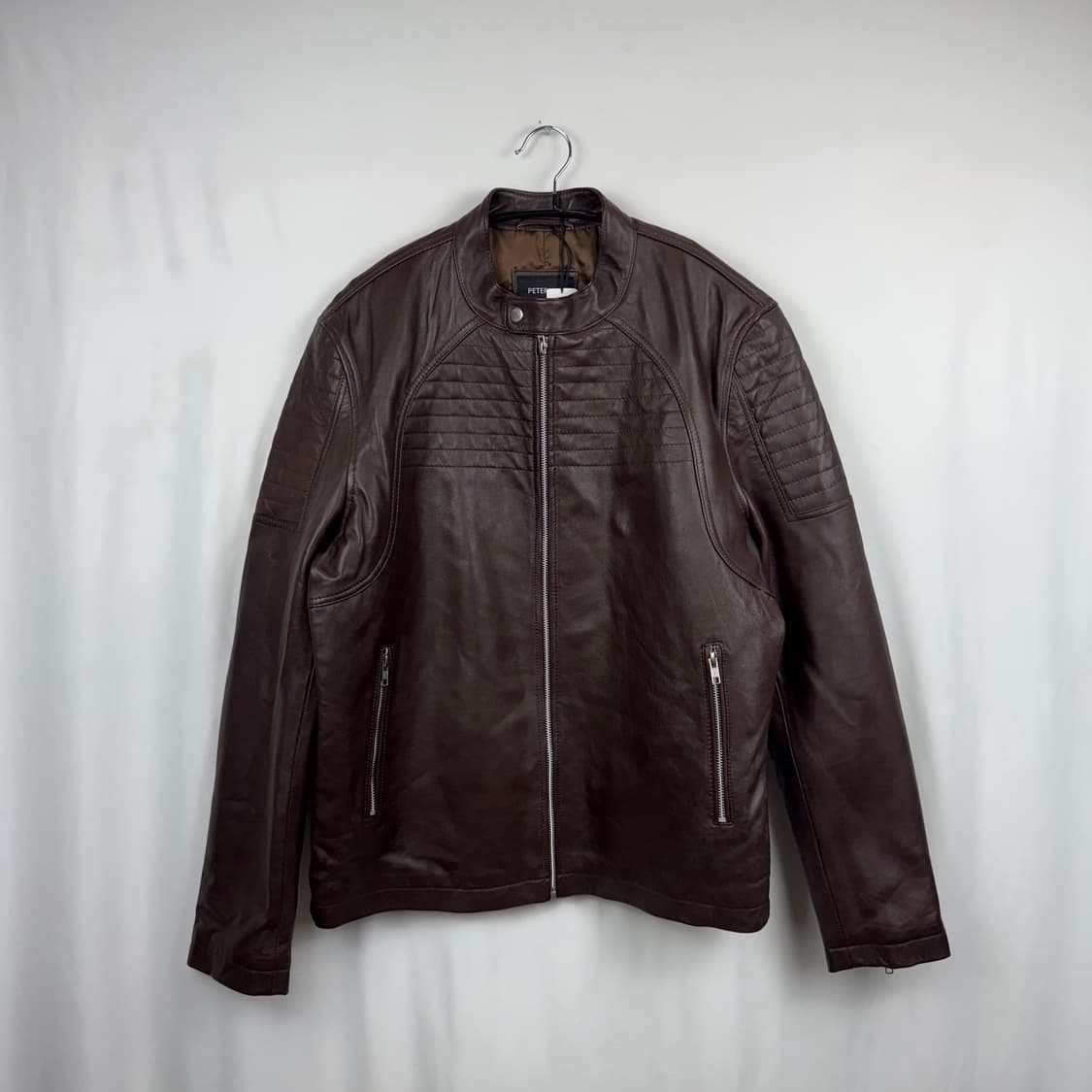 (L) PETERJOHN leather 천연가죽 라이더 자켓 브라운 상품이미지2