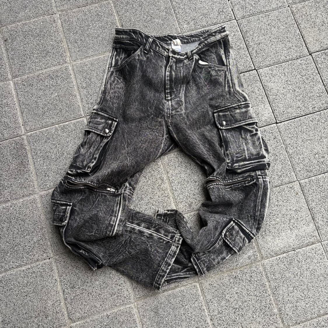 웨스트폴 애시드 워시 더블 카고 데님 팬츠 상품이미지1