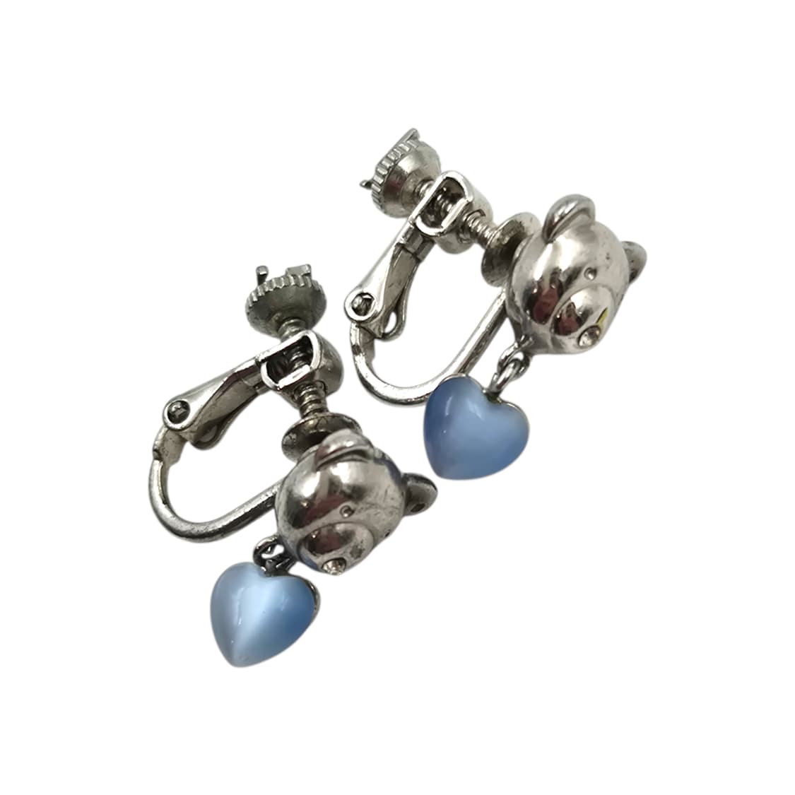 90s 꾸레쥬 테디베어 하트 캣츠아이 이어클립 상품이미지2