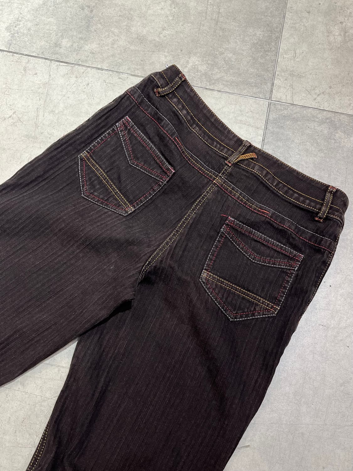 일본 빈티지 레드 스티치 스트라이프 세미 부츠컷 코튼 팬츠 상품이미지10