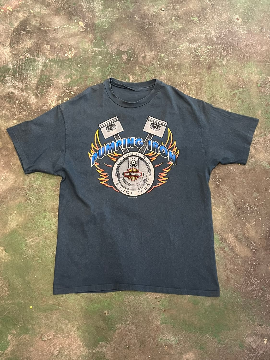 90's [2XL] 할리데이비슨 펌핑아이언 그래픽 싱글스티치 티셔츠 상품이미지1