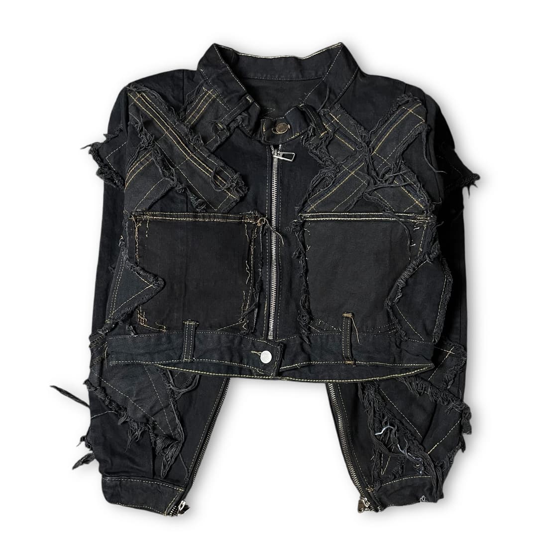 빈티지 흑청 리워크 커스텀 크롭 데님 자켓 상품이미지1