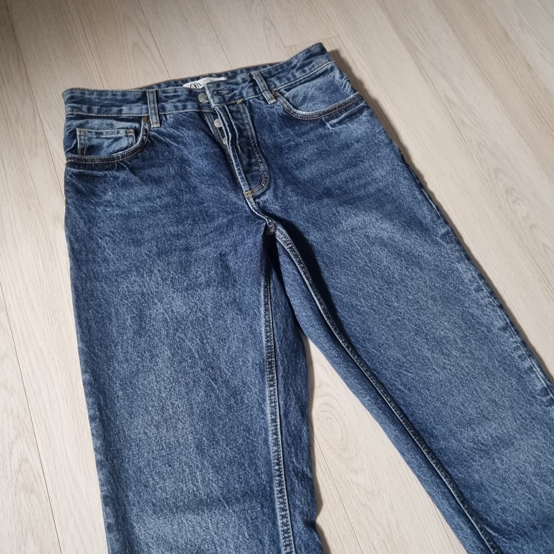 30사이즈 자라 빈티지 워시드 슬림 스트레이트 인디고 블루 데님 청바지 상품이미지3