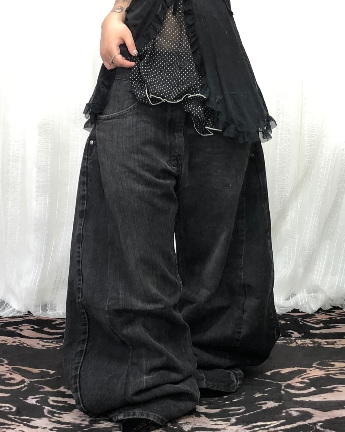 블랙 슬립 원피스 흑청 코디 상품이미지5