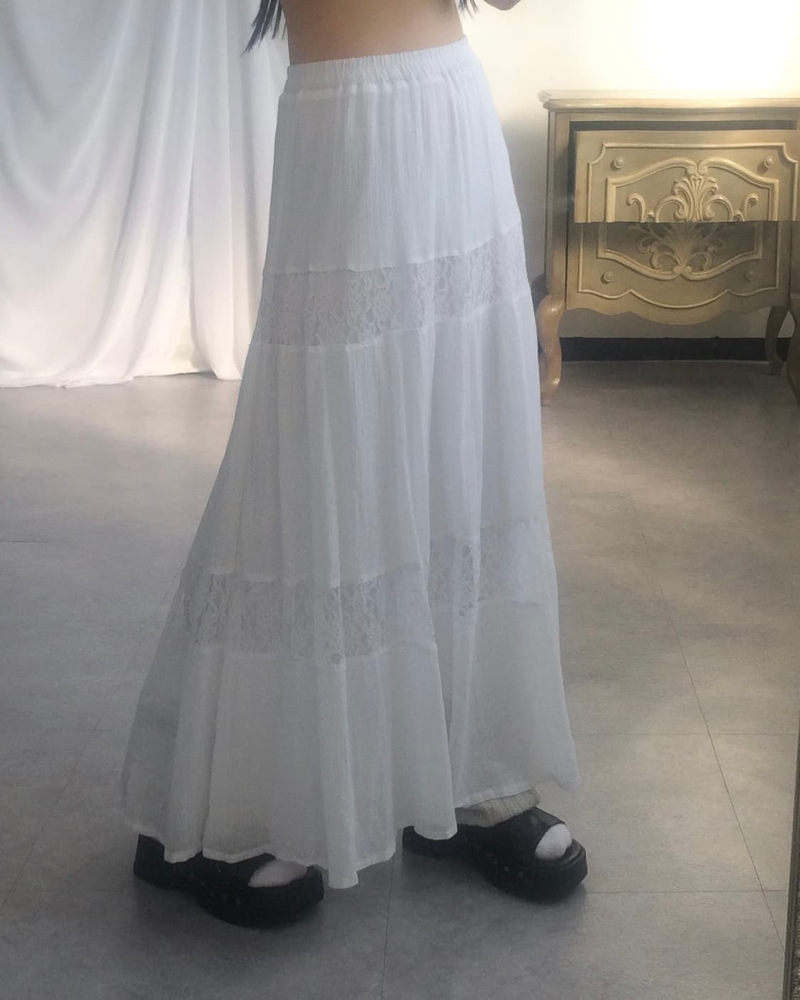 Lace layered white long skirt 상품이미지5