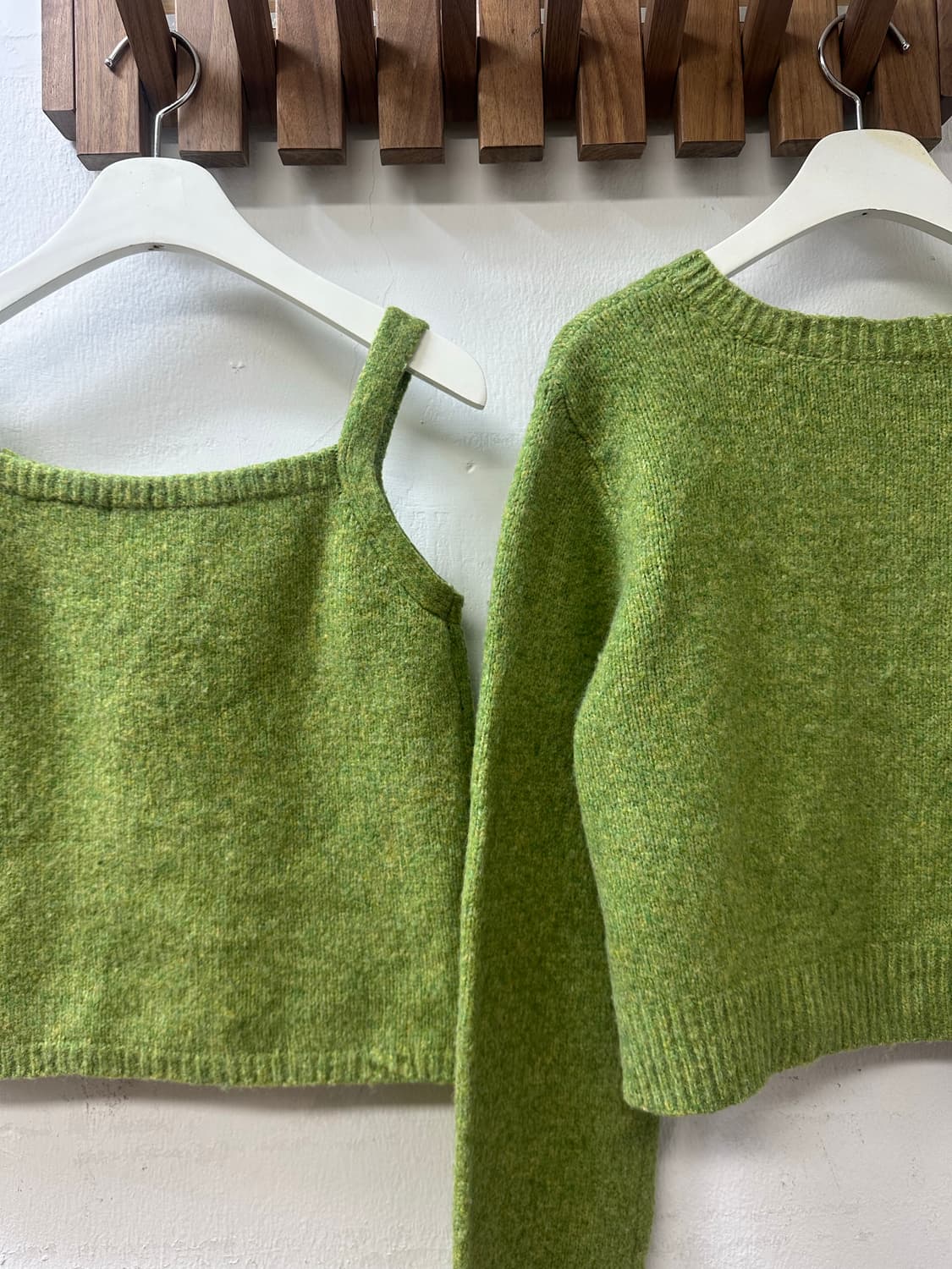💚일본빈티지 멜란지 그린 니트 뷔스티에 & 니트 투피스 셋업 상품이미지7