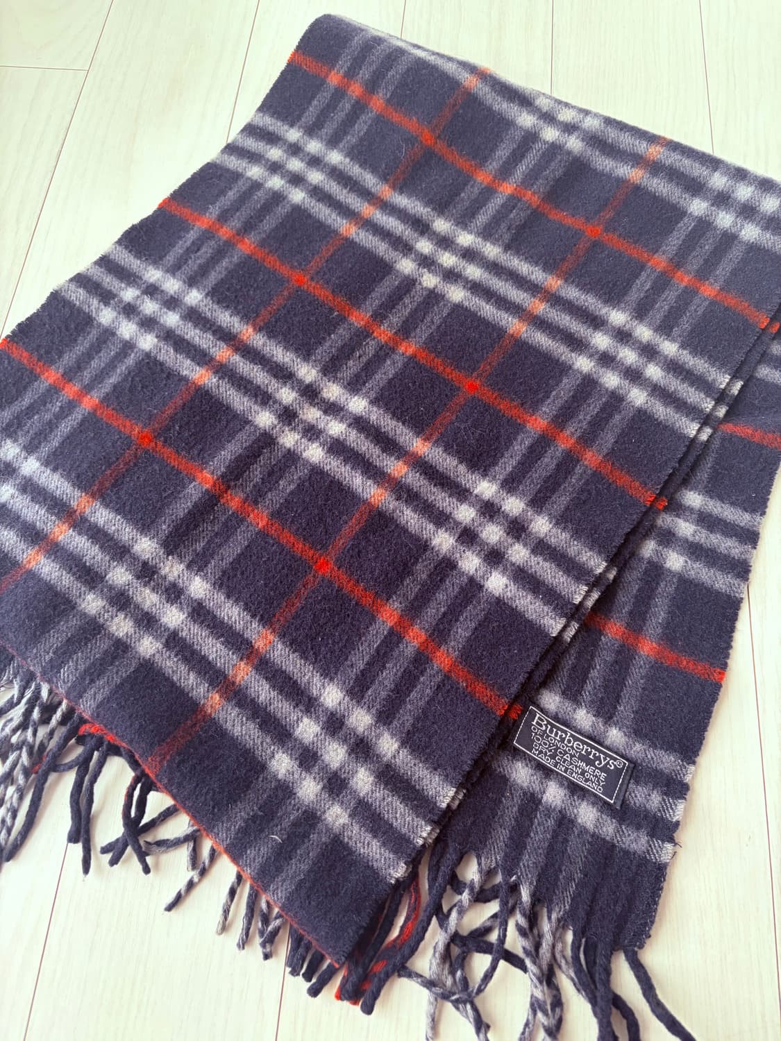 버버리 체크 머플러 네이비 캐시미어100 상품이미지2