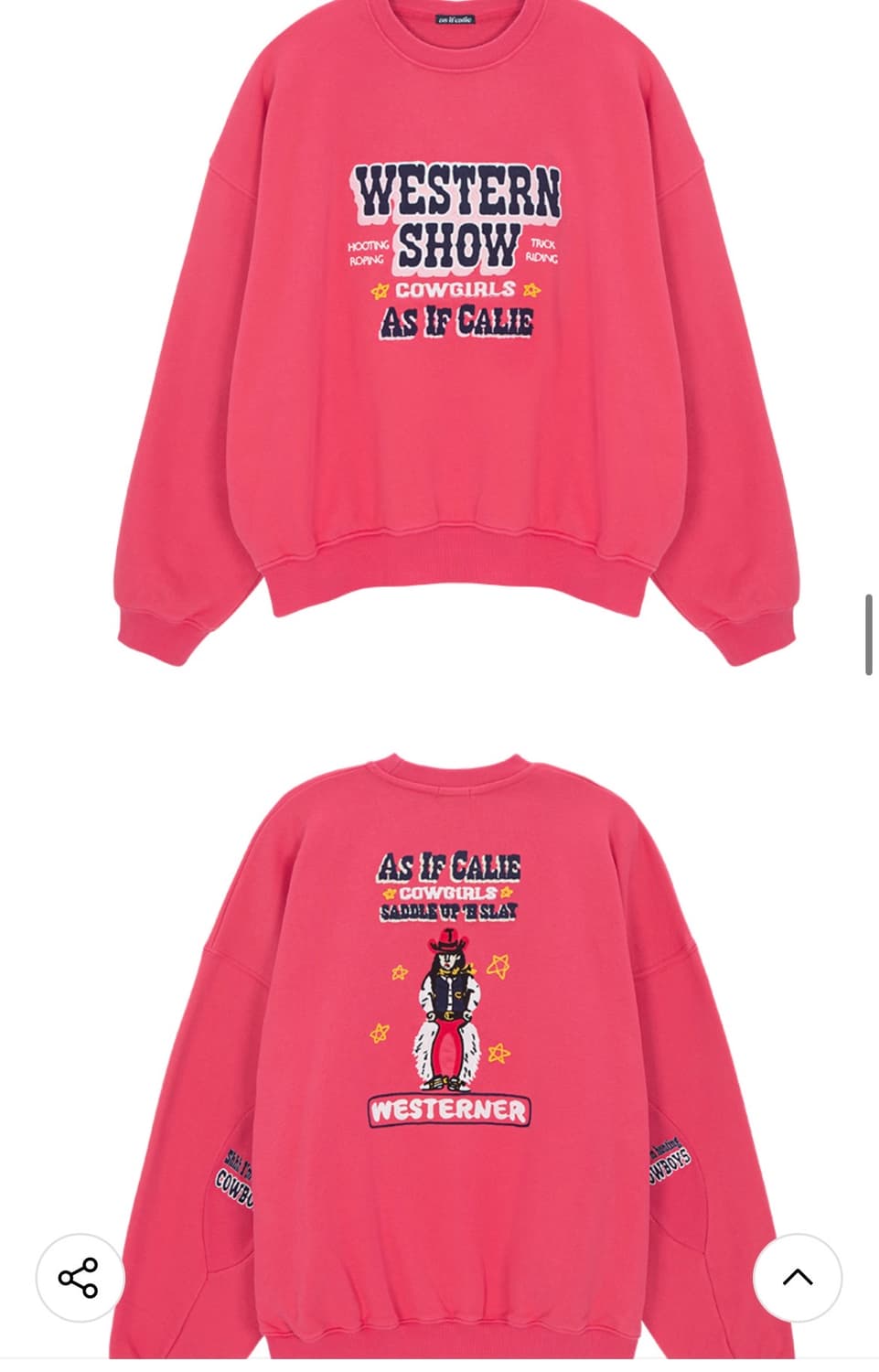 에즈이프캘리 맨투맨 WESTERN SHOW SWEATSHIRT PINK 상품이미지2