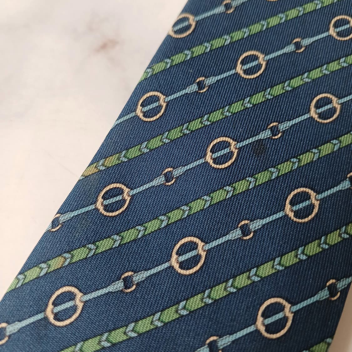 에르메스 실크 네이비 체인 패턴 넥타이 8cm B등급 E745 상품이미지8