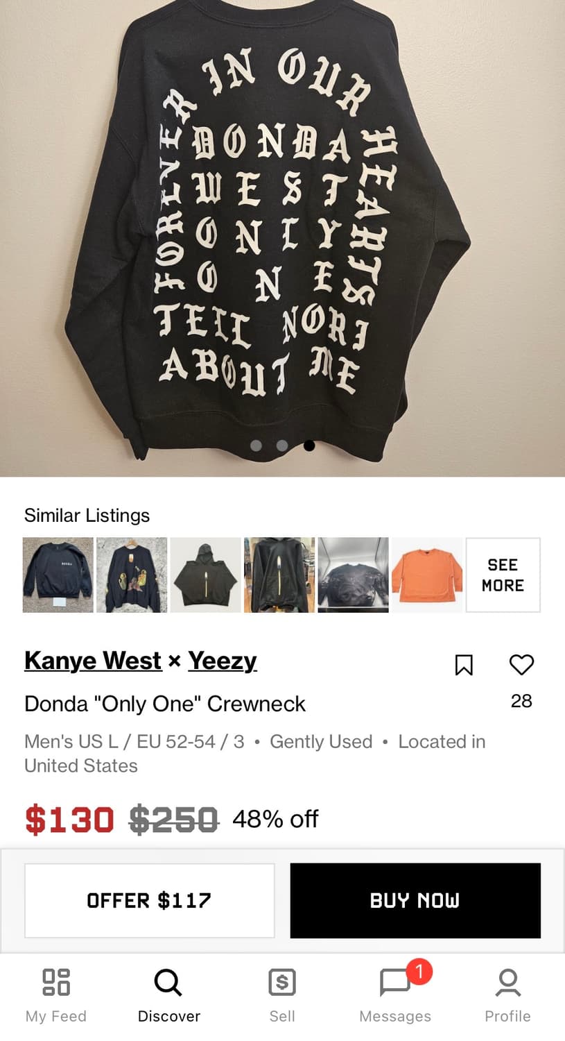 국내 유일 칸예 ye 이지 yeezy 돈다 donda 스웻셔츠 맨투맨 상품이미지5