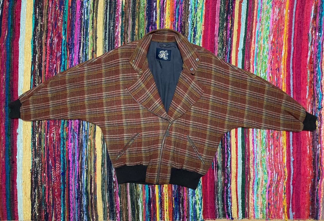 일본빈티지 울 체크 크롭 봄버 자켓 (비대칭 지퍼) 상품이미지2