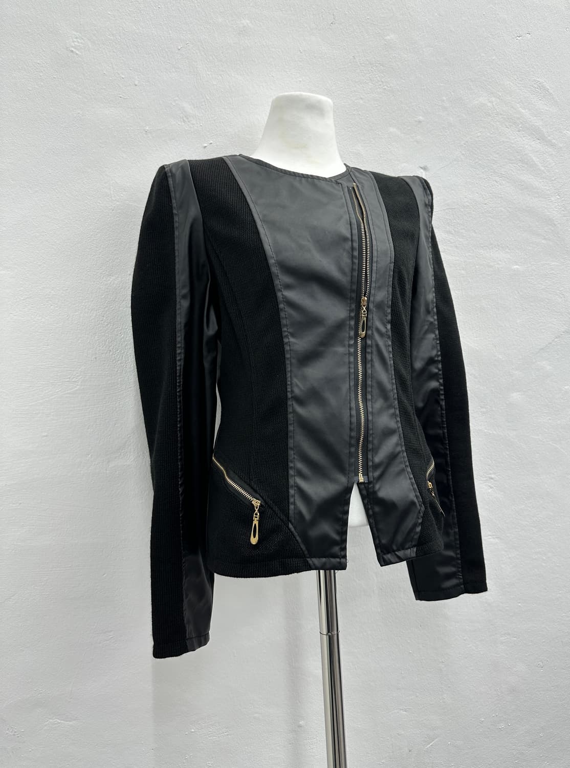 Black panel leather zip up jacket 상품이미지1