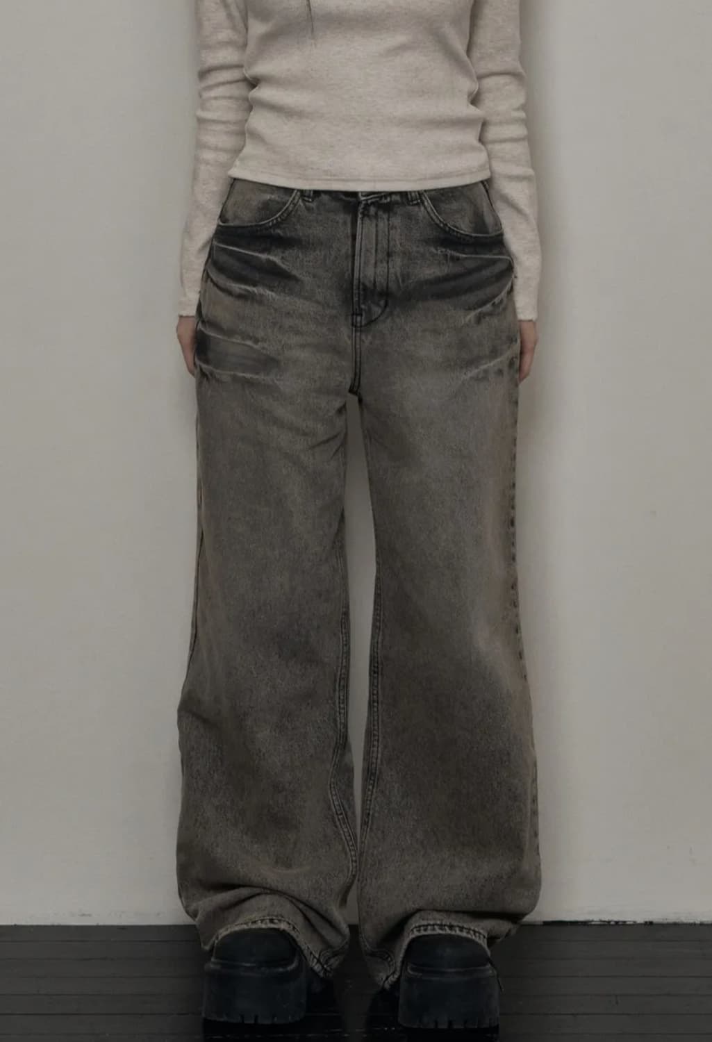 카키포인트 워싱 와이드 데님 s 상품이미지2