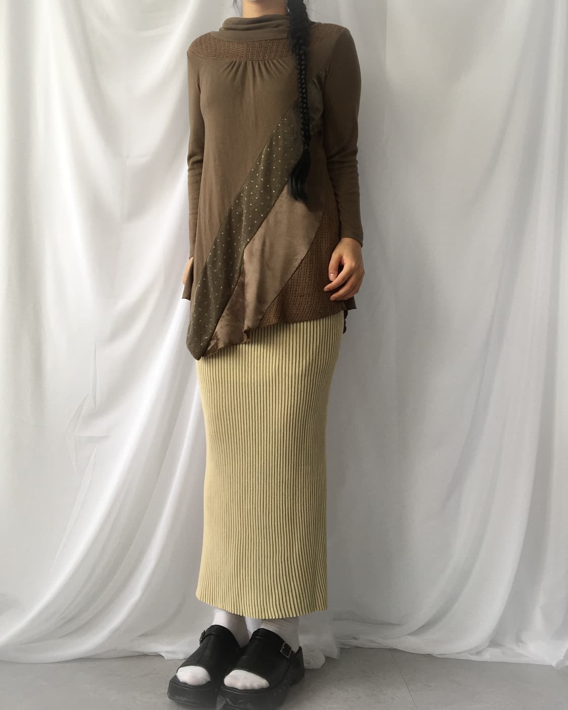 Patch work unbalanced high neck sleeve 상품이미지7
