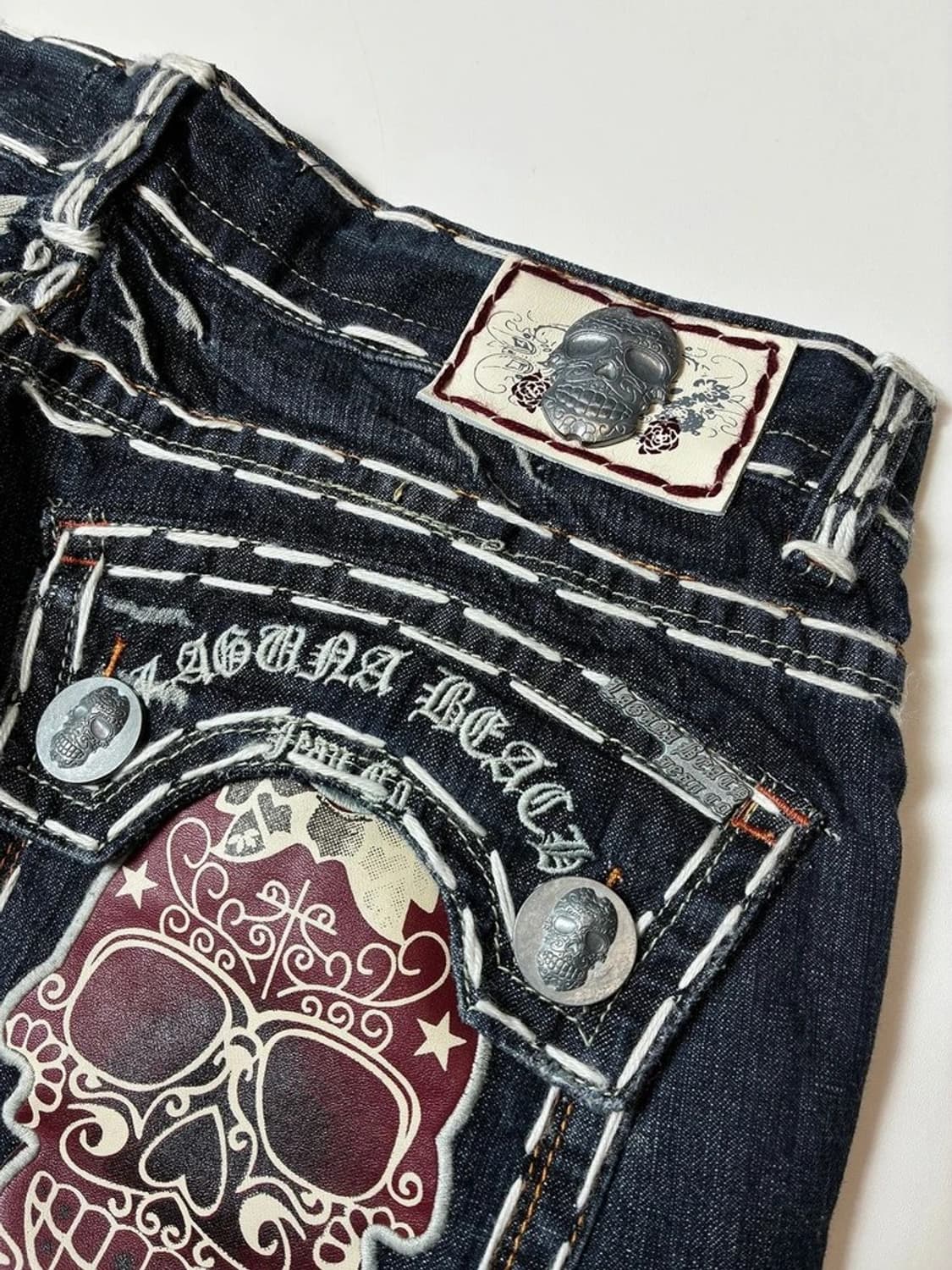 라구나비치 00's Y2K펑크 데드스탁 스컬자수데님팬츠PN88308832 상품이미지2