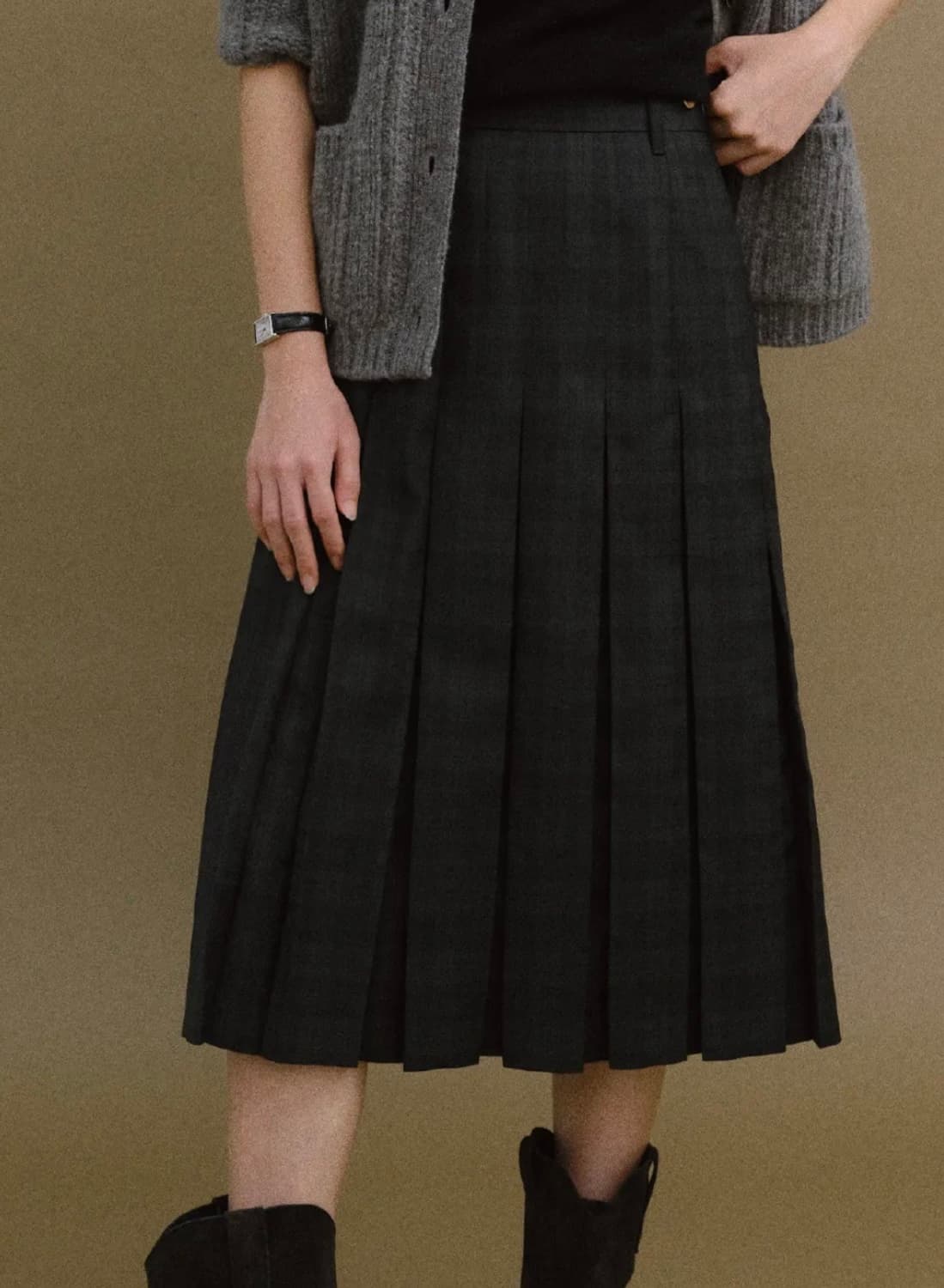 호와스 플리츠스커트 그린블랙 s 상품이미지1