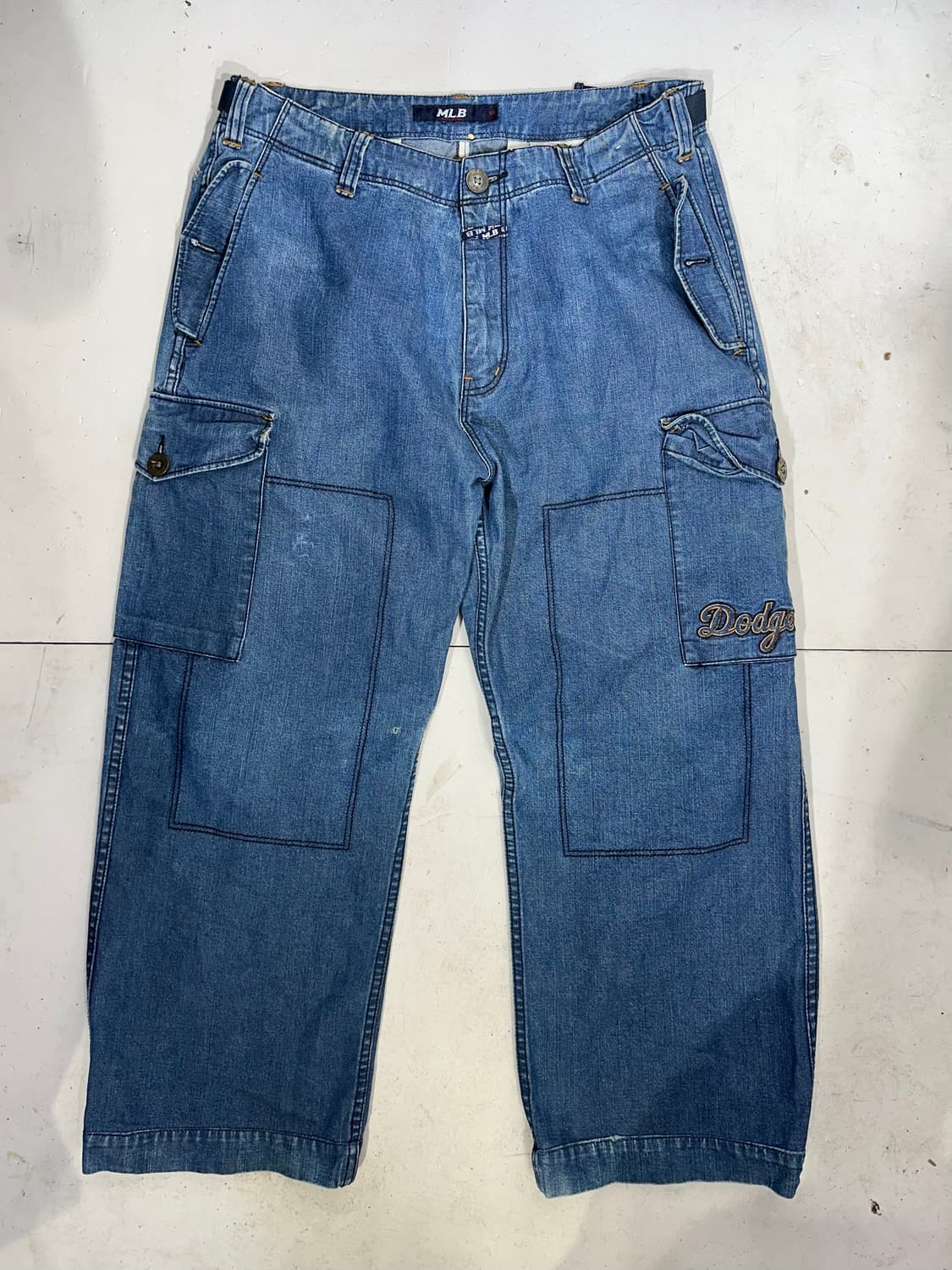 MLB 중청 다저스 콜라보 올드스쿨 데님 힙합 카고 팬츠 청바지  상품이미지4