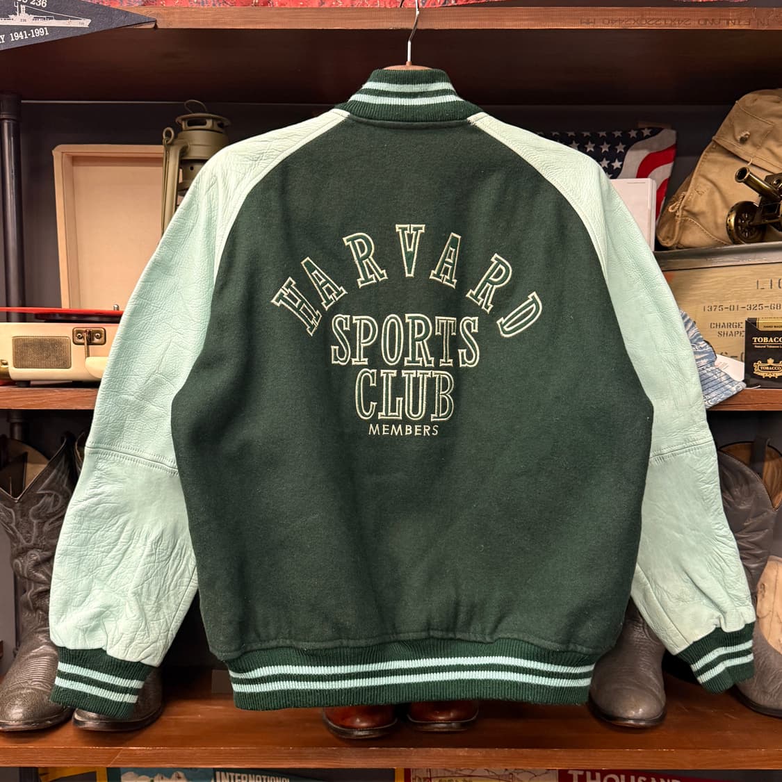 90s 하버드 오리지널 스포츠클럽 레더 바시티자켓 N855   상품이미지2