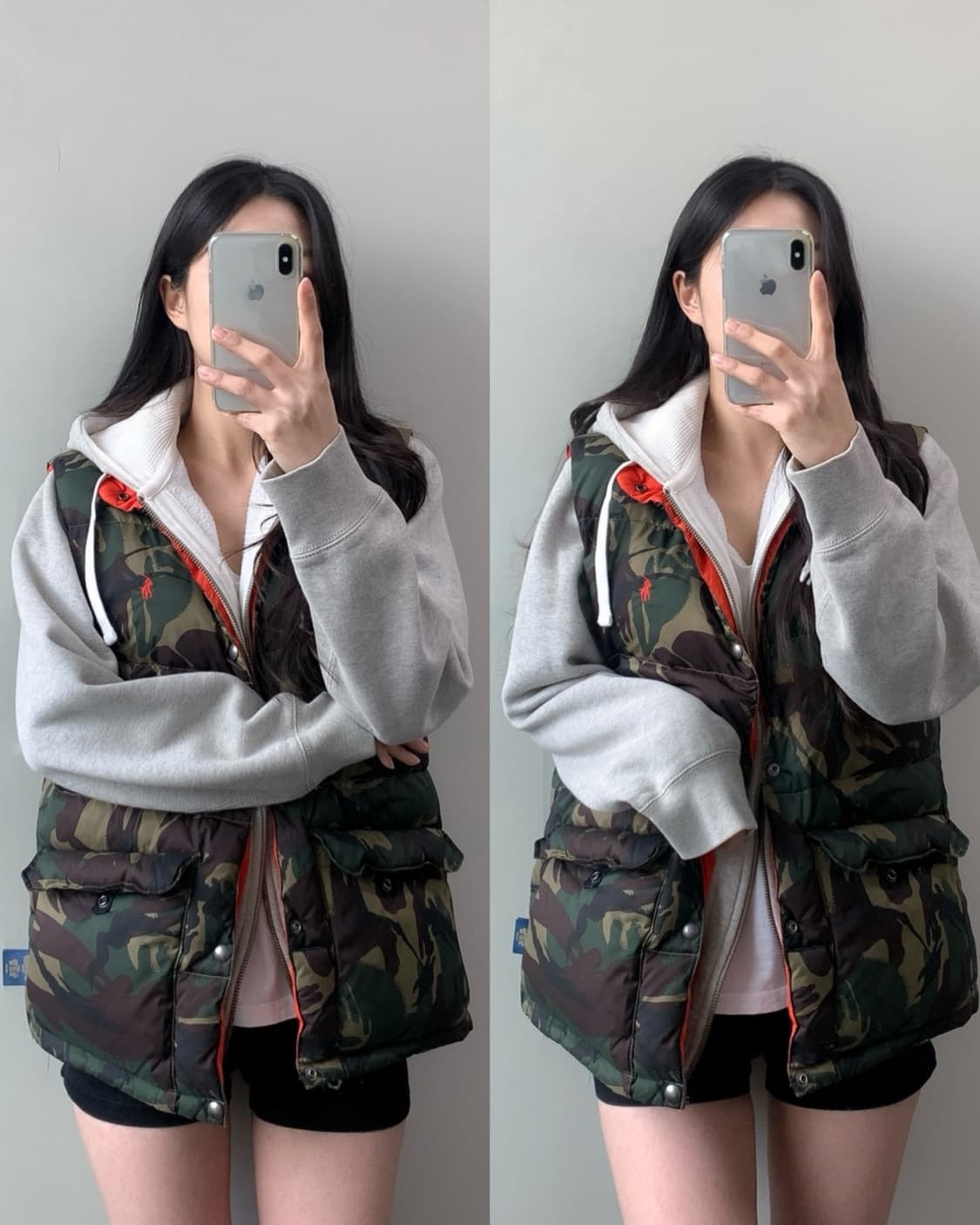 폴로 카모 양면 패딩 조끼 상품이미지1