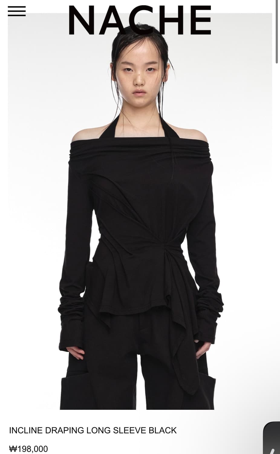INCLINE DRAPING LONG SLEEVE BLACK 상품이미지1