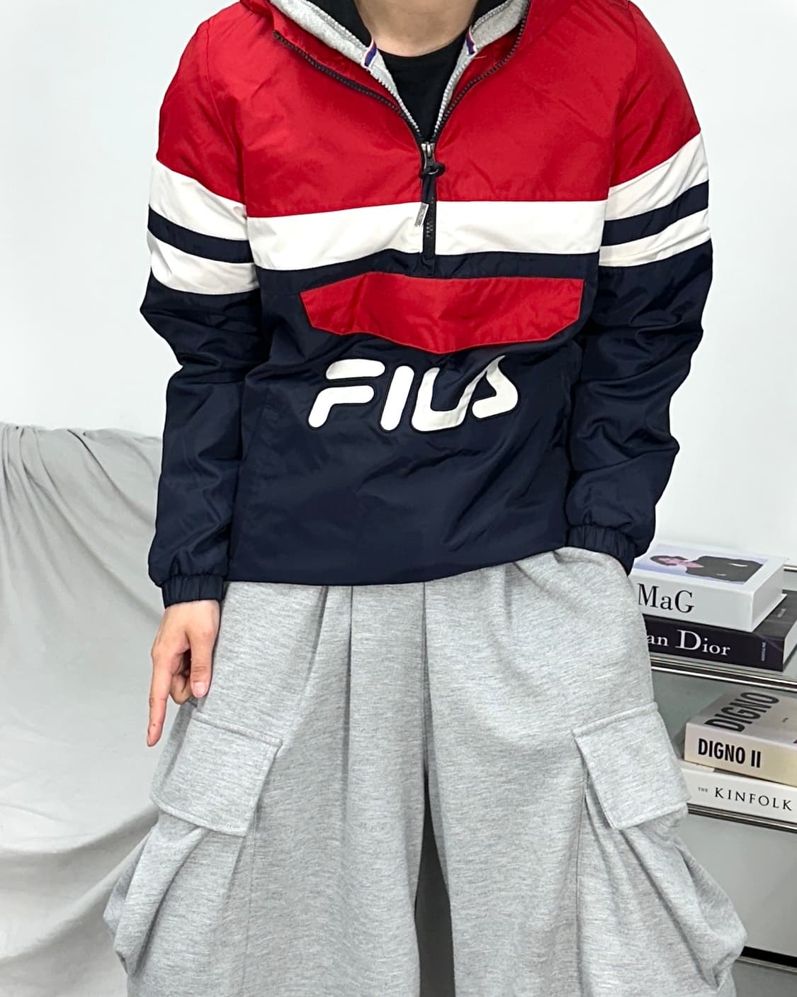 휠라 쿼터 네이비 레드 빅로고 아노락 S 상품이미지2