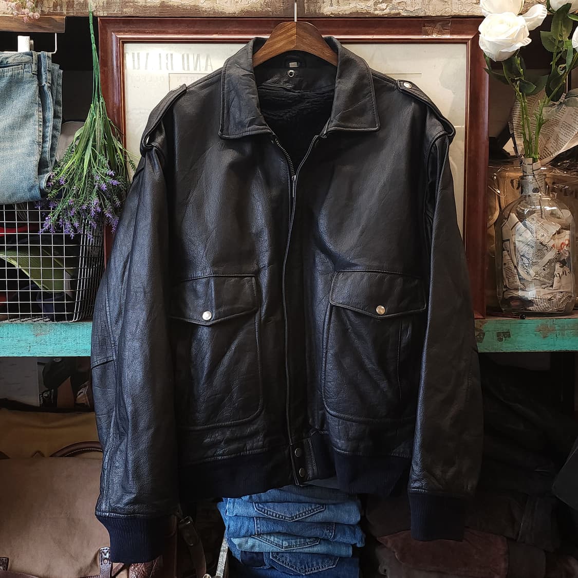 90s 빈티지 가죽자켓 A2 레더자켓 헤비레더 빅사이즈 블랙 xxl 상품이미지1