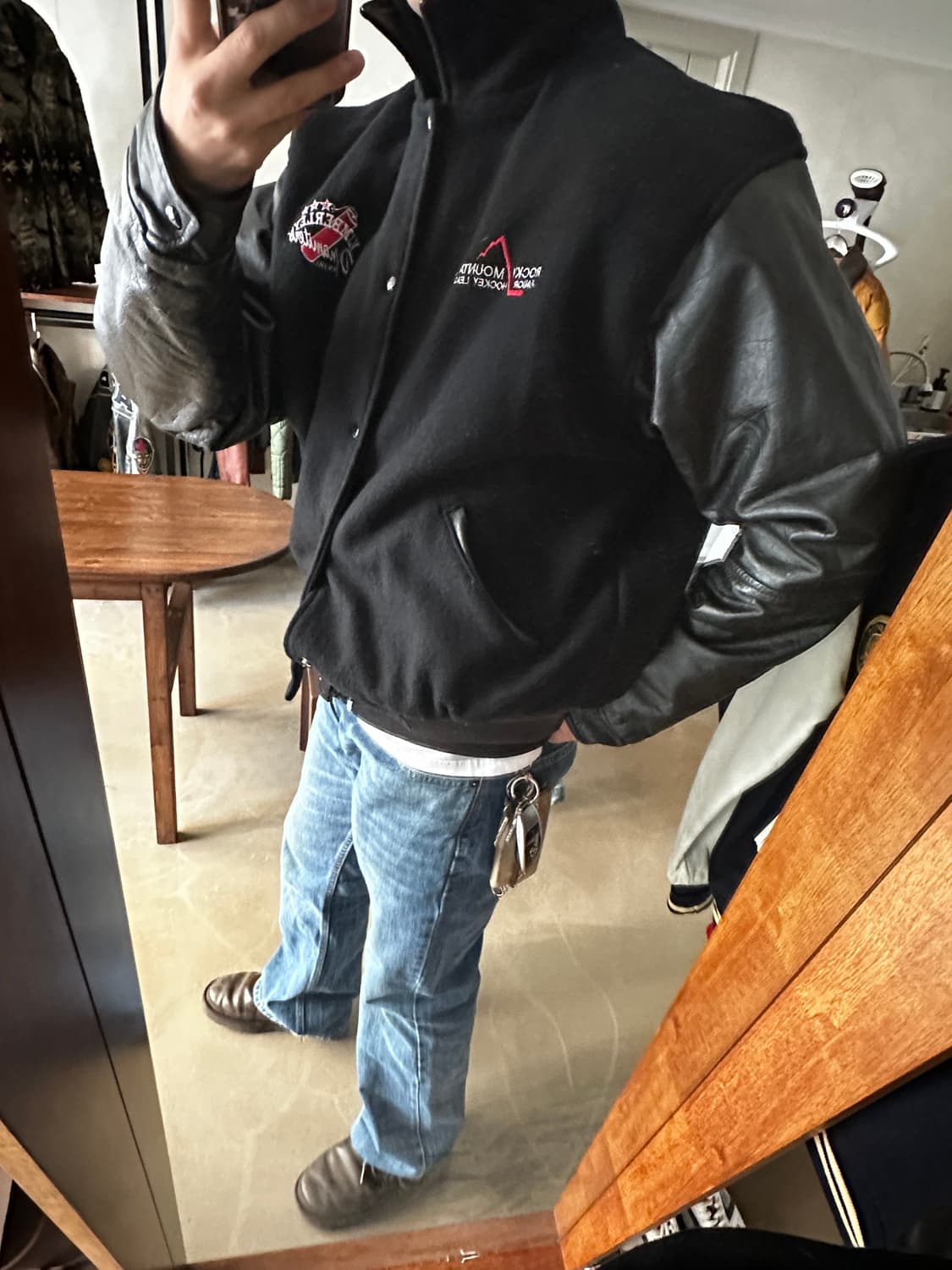 팀 커스텀 레더 슬리브 바시티 자켓  상품이미지4