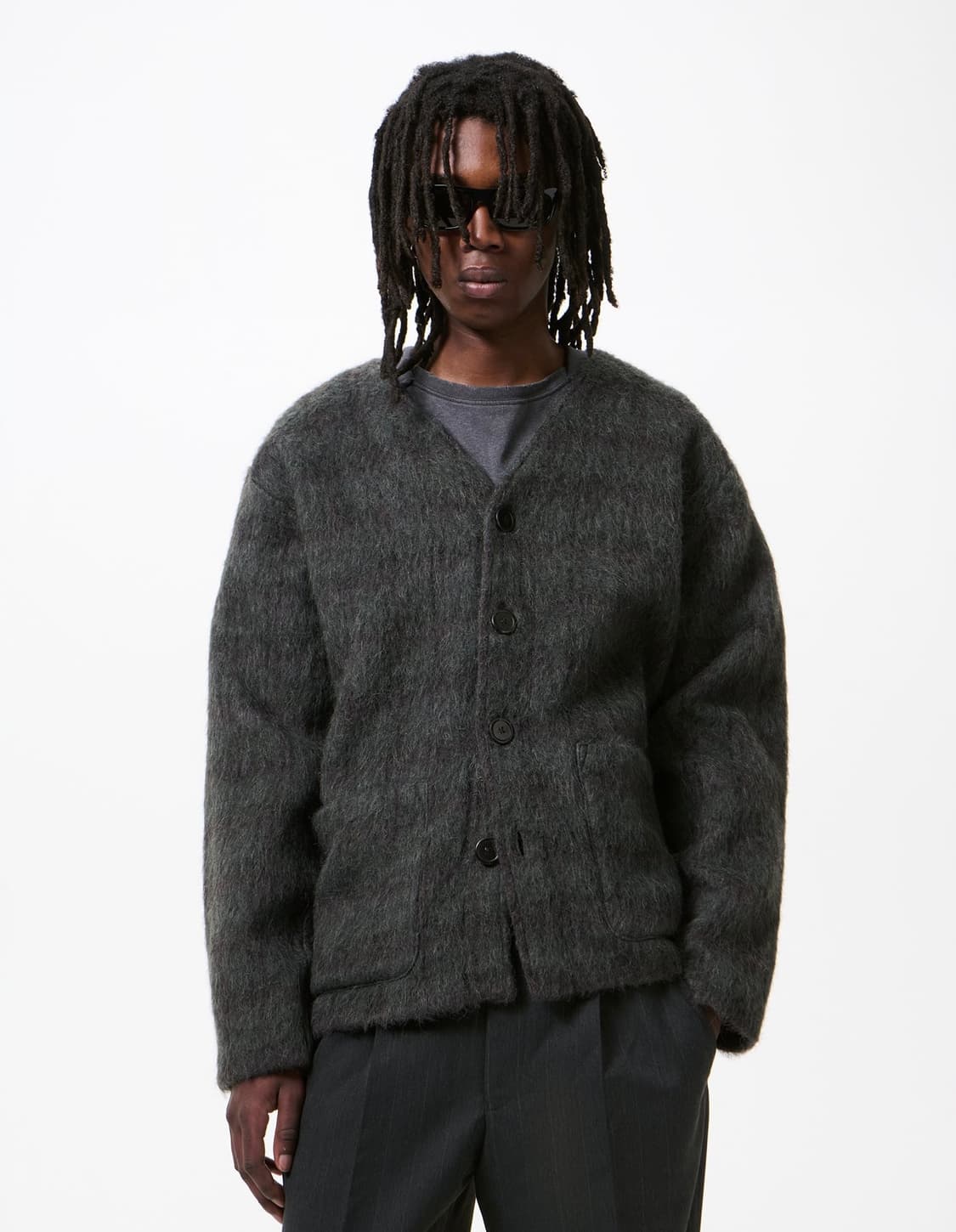 [46,48,50,52]아워레가시 26ss 체크 헤어리 가디건/그레이 상품이미지1