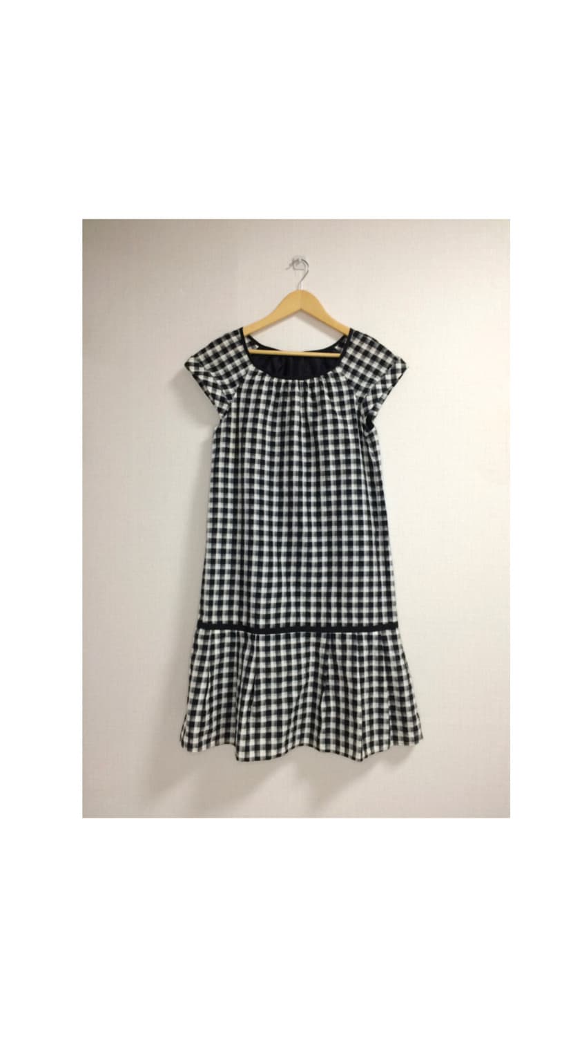 빈티지 블랙 깅엄체크 반팔 원피스 상품이미지1