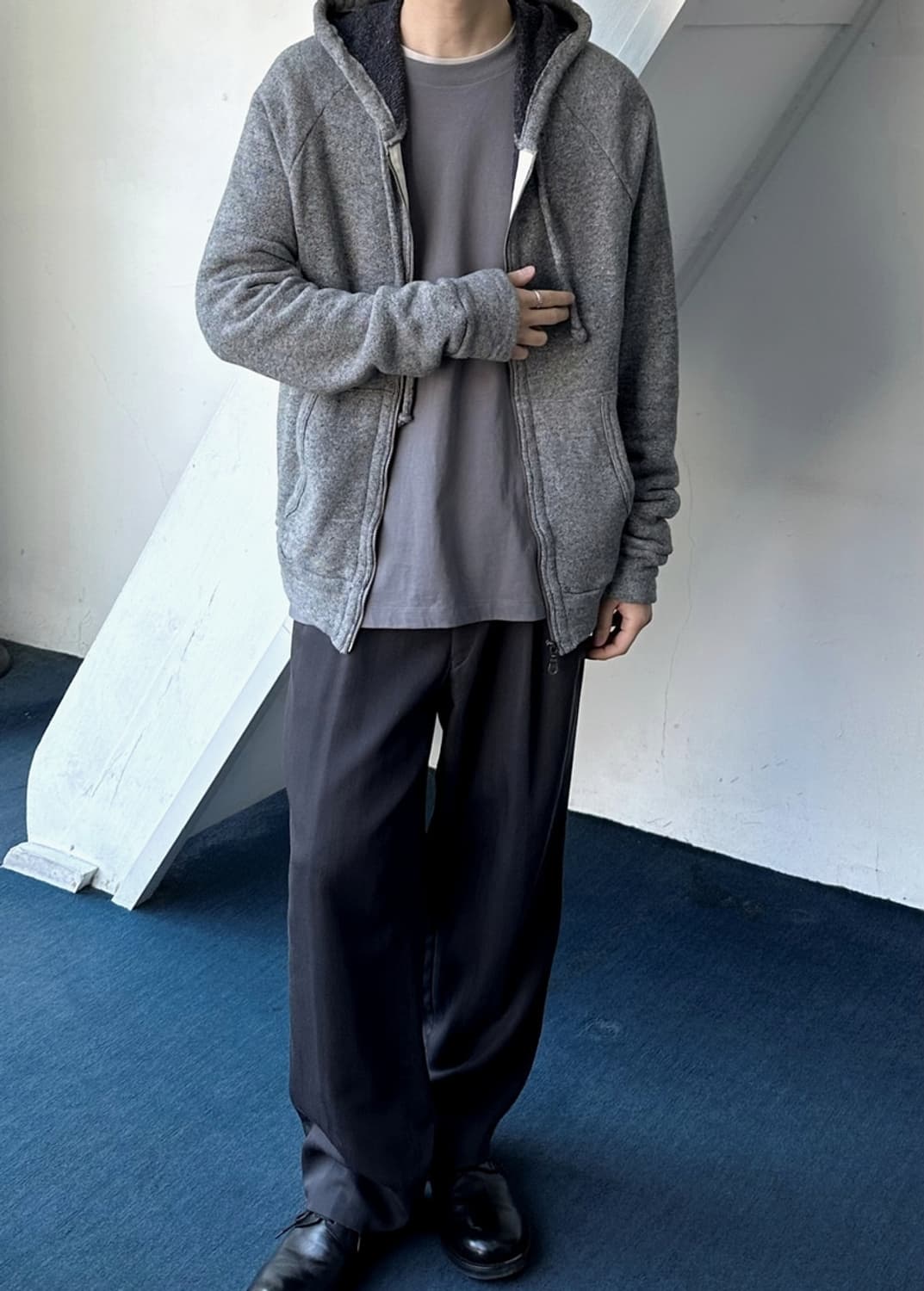 High gauge melange knitted hood zip park 상품이미지7