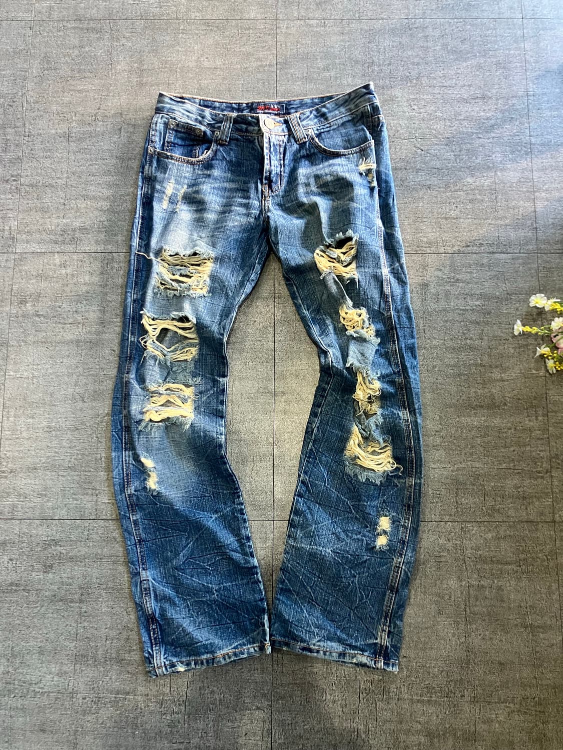 일본빈티지 Aft 핀터깔y2k 고딕펑크 보헤미안 데미지데님팬츠 상품이미지1