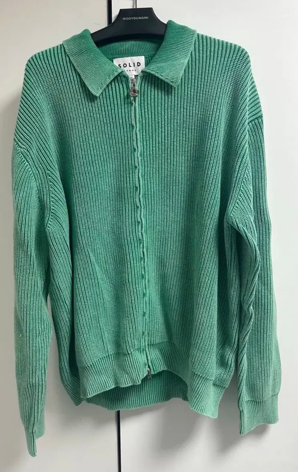 [52] 솔리드옴므 25ss 그린 카라넥 다잉 집업 니트 상품이미지3