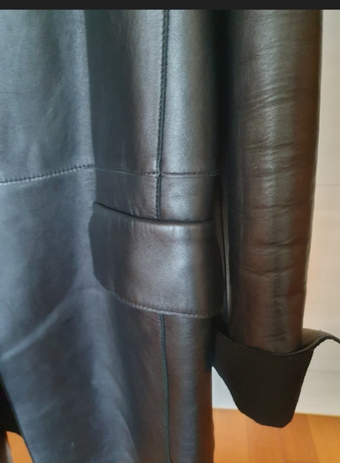 여성 블랙 가죽 롱 트렌치 코트(천연양가죽) 상품이미지4