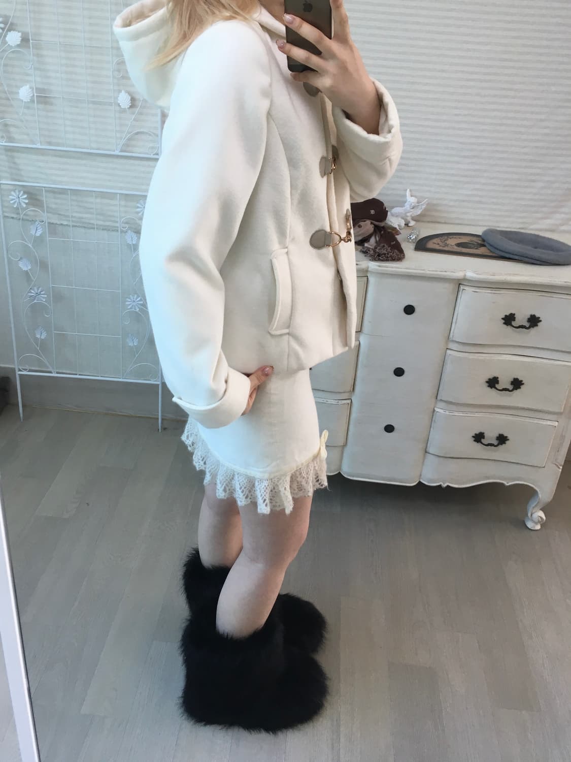 jpn vintage 후드 더플 하프코트 y2k 상품이미지4