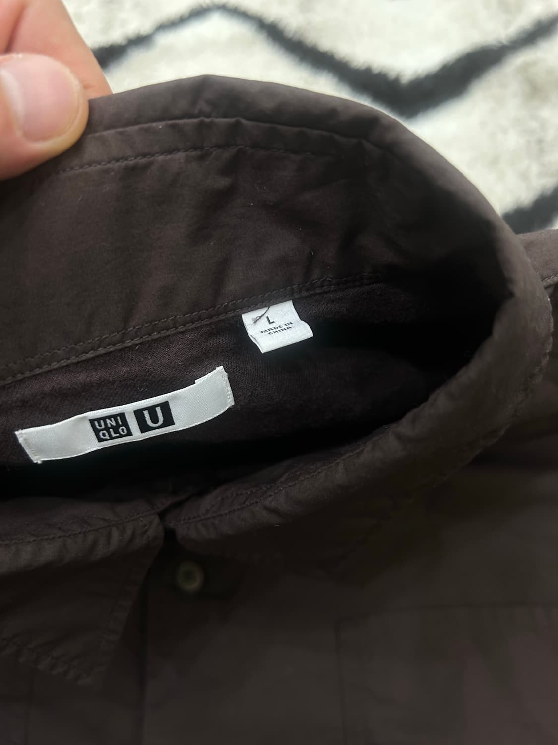 [L]유니클로U 오버핏 투포켓 셔츠/안감기모/브라운 상품이미지5
