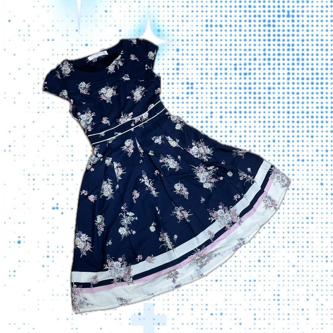 플라워 패턴 네이비 반팔 원피스 치파오 모리걸 y2k 갸루 공겜여주vtg 상품이미지2
