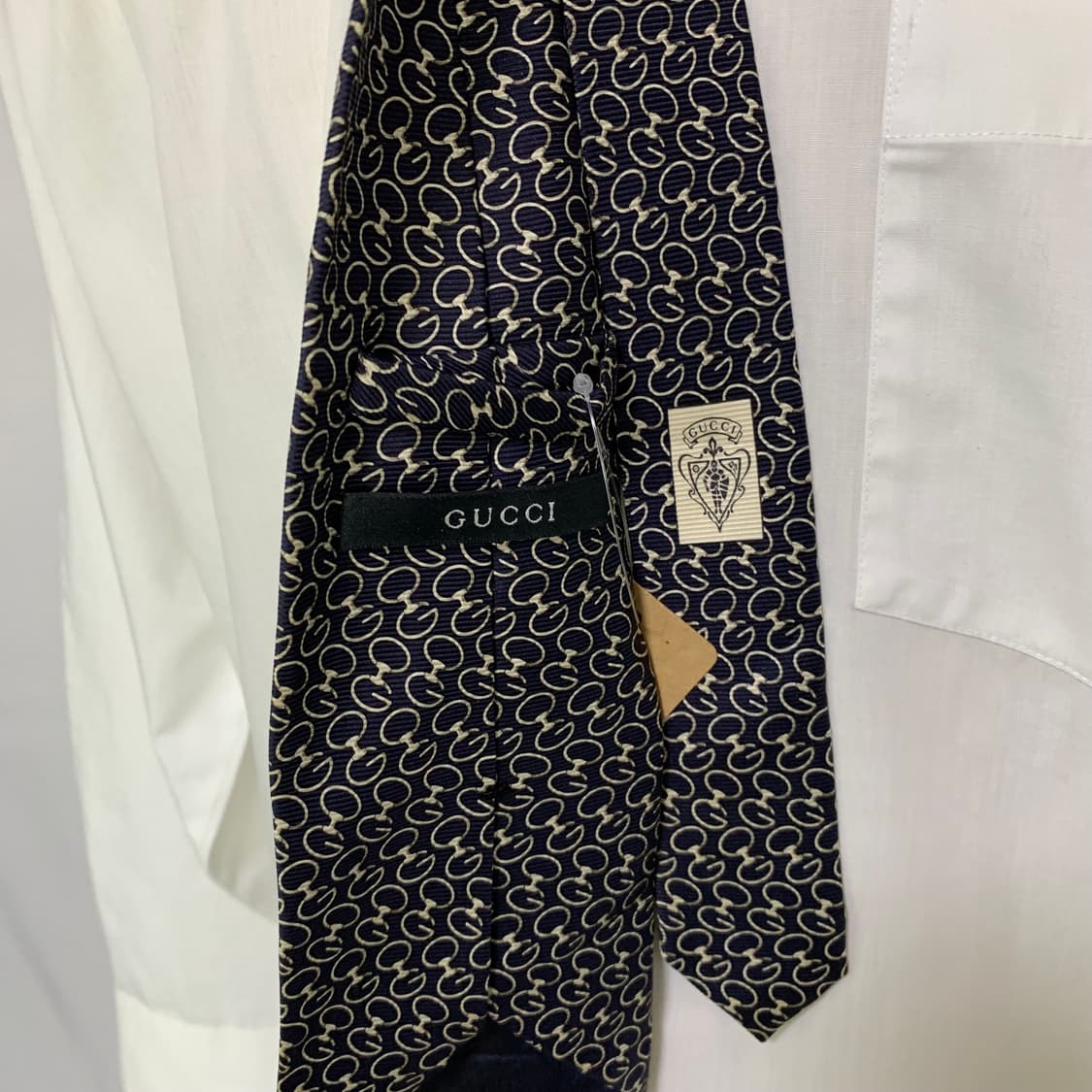 구찌 로고 패턴 실크 볼드 넥타이 이태리 빈티지 블랙 골드 상품이미지4