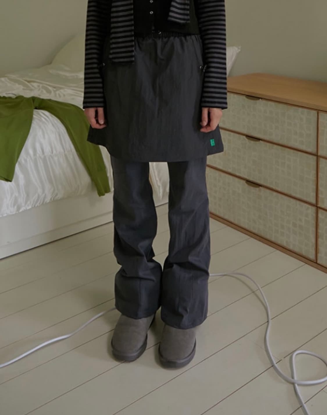 노컨텐츠 셔링 스커트 + 팬츠 세트 _ 차콜 상품이미지1