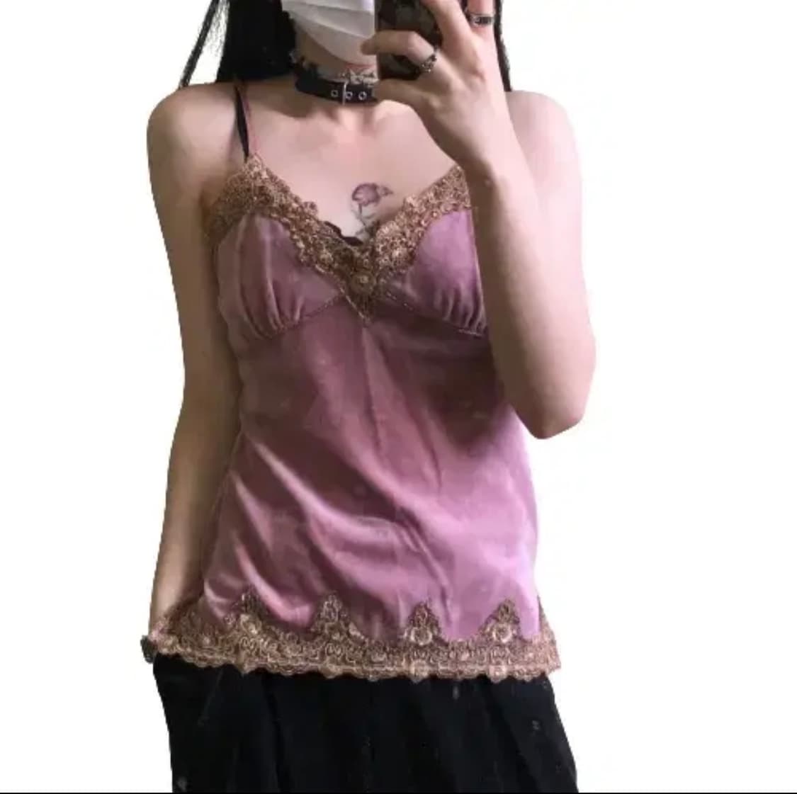 일본 빈티지 지뢰계 갸루 하라주쿠 y2k 모리걸 벨벳 나시 슬리브리스 상품이미지4