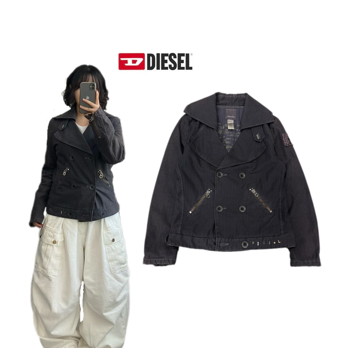 디젤 Y2K 코튼 크롭 라이더 자켓 상품이미지1