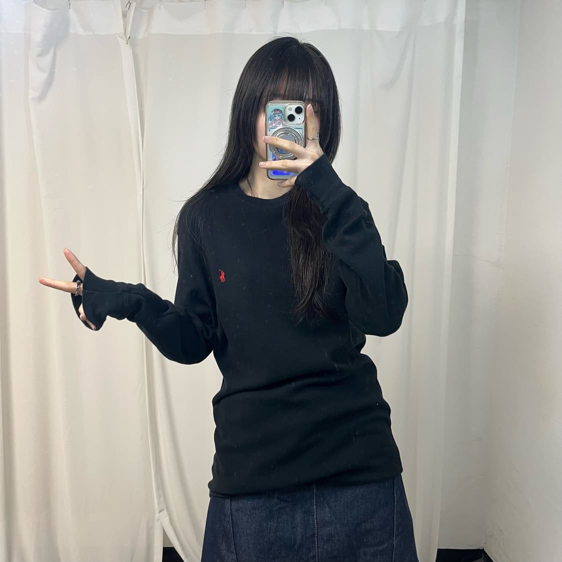 Polo black waffle long sleeves 상품이미지2