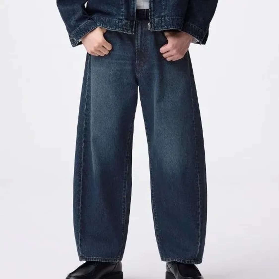 GU 배럴 레그 진 워싱 데님팬츠 와이드핏 블루 32 상품이미지1