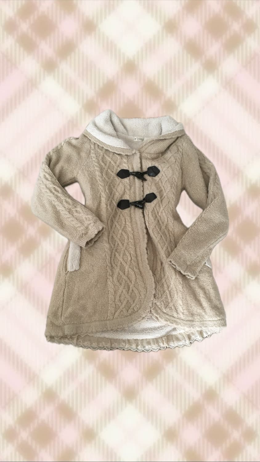 엑시즈팜 니트 후드 떡볶이 코트 가디건 라떼 히메 러블리 로걀 모리 상품이미지1