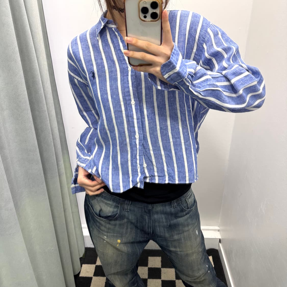 폴로 블루 스트라이프 린넨 셔츠 상품이미지3