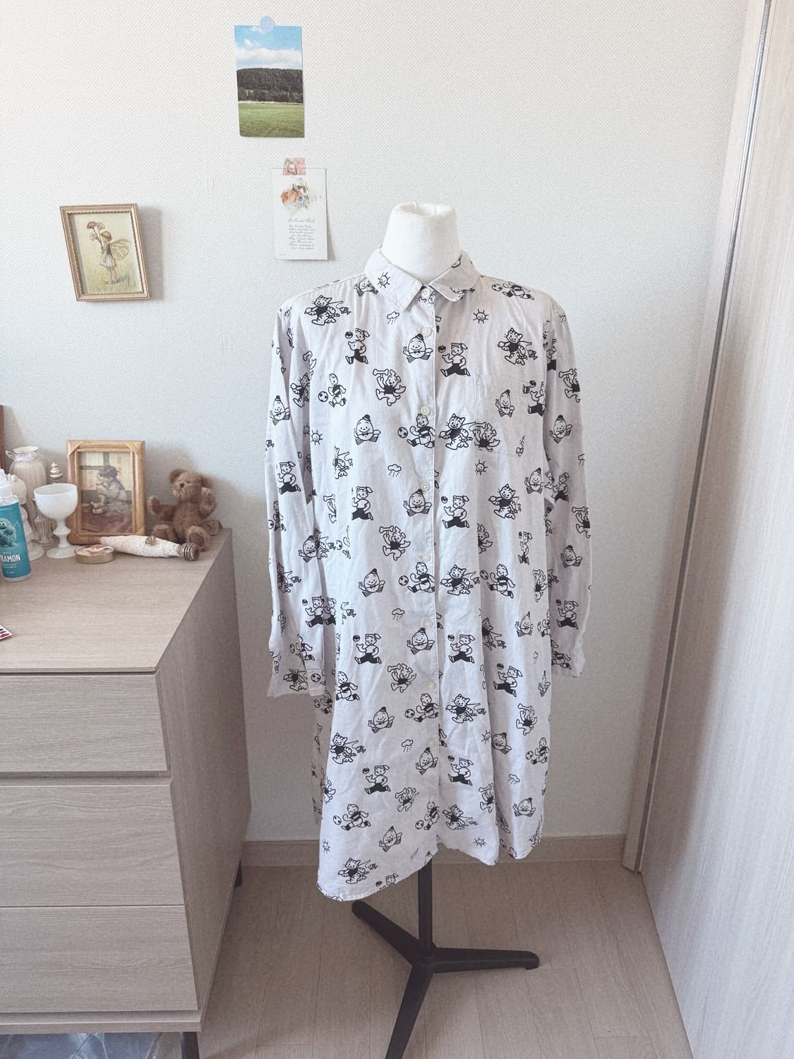 귀여운 일러스트 셔츠 원피스 상품이미지1