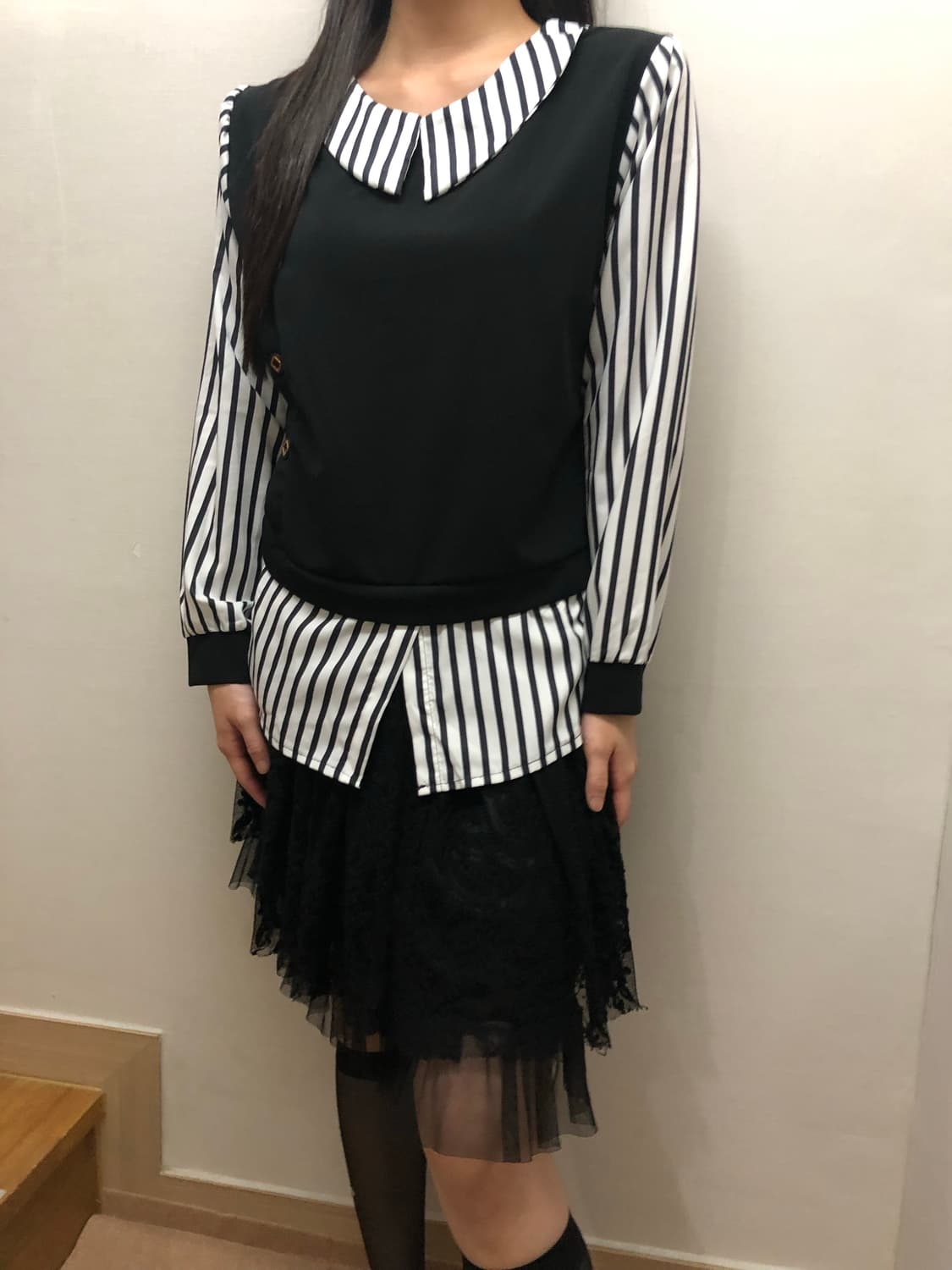 빈티지 블랙 스트라이프 레이어드 셔츠 상품이미지4