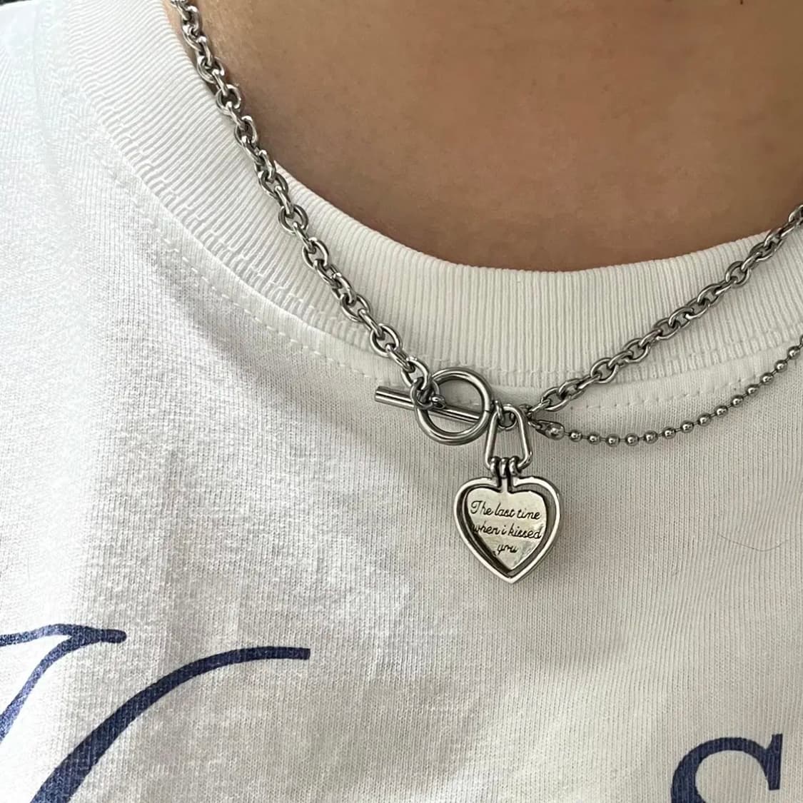 더블 하트 토글 바 목걸이 (스틸) 상품이미지2