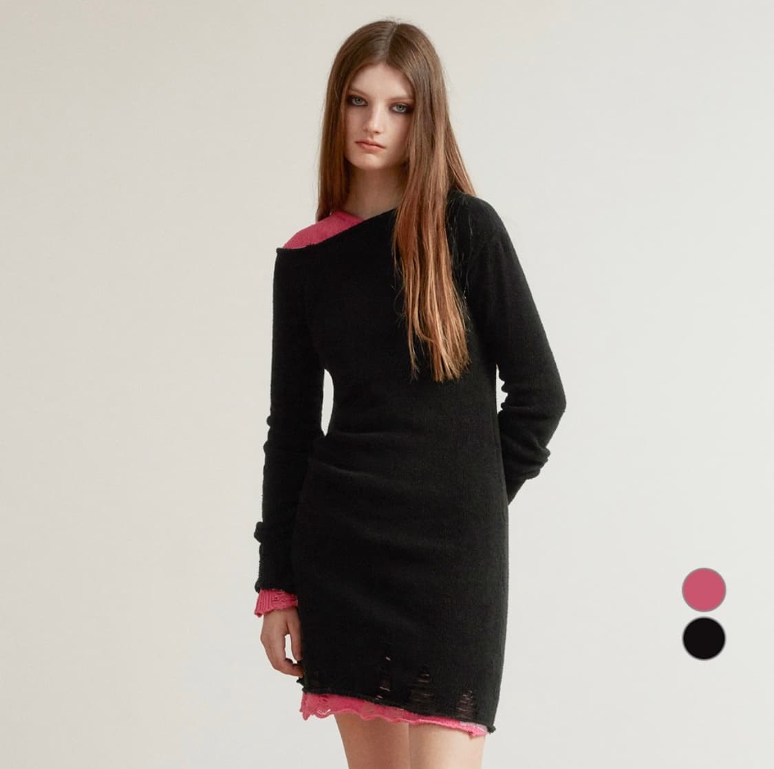 솔티페블 오프숄더 니트 원피스 상품이미지1