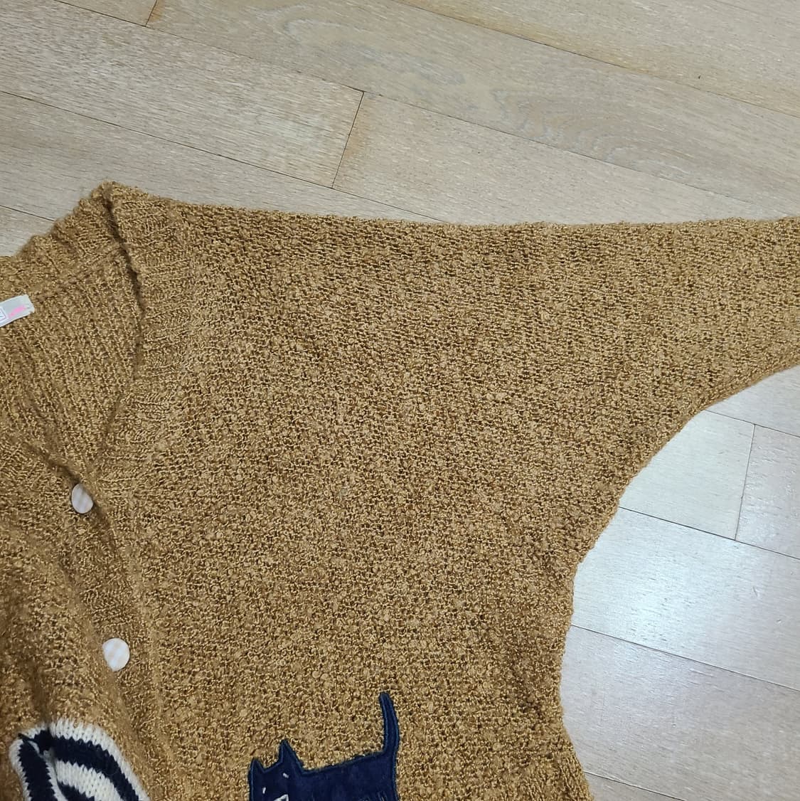 일본빈티지 고양이 자수 베이지 긴팔 니트 가디건 가오리핏 모리걸 레이어드 상품이미지10