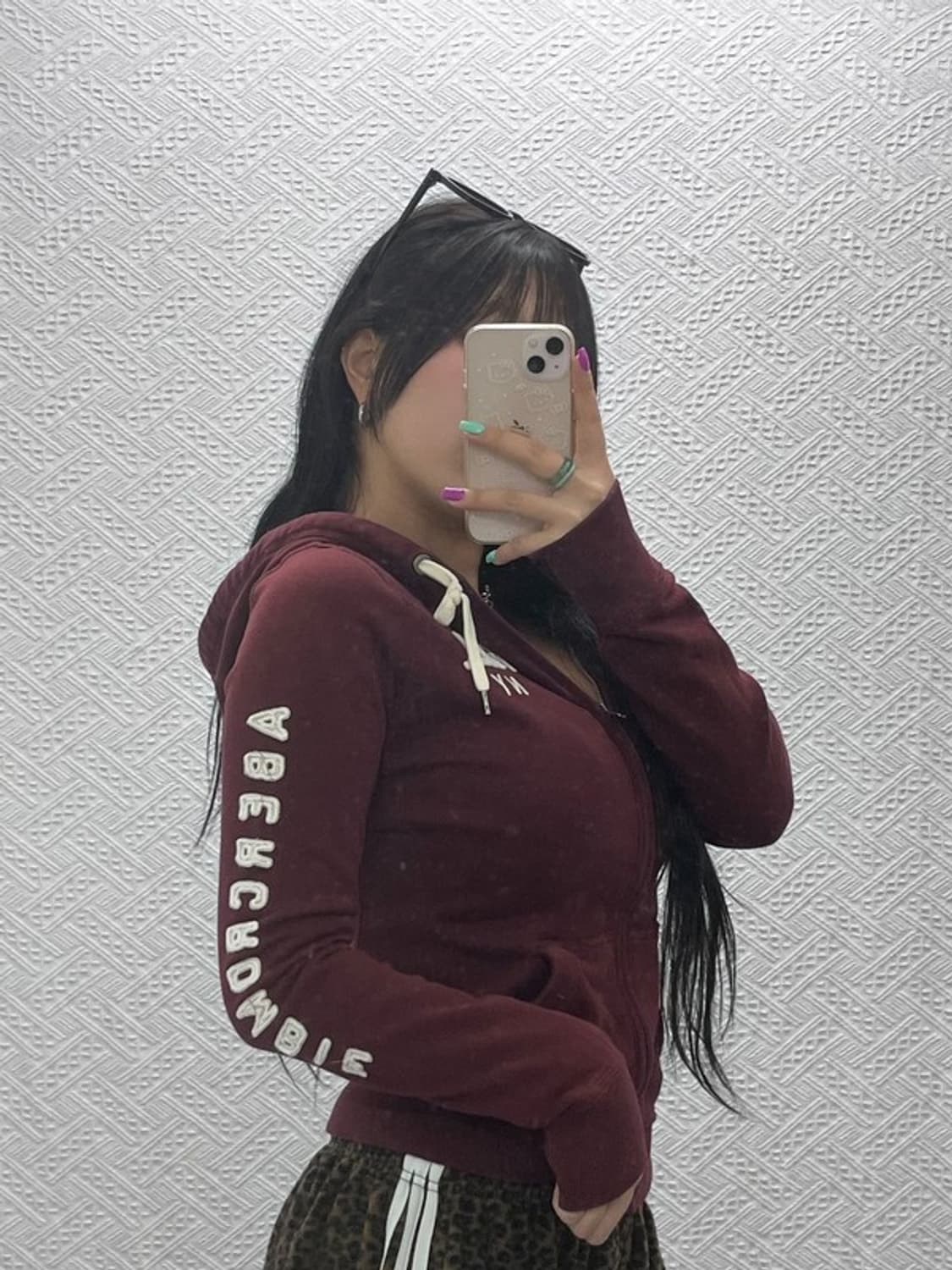 아베크롬비 레트로 Y2K 버건디 후드 집업 S C06933 상품이미지2